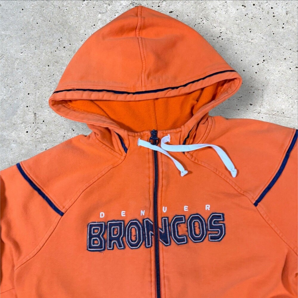 Denver Broncos Reebok Full Zip Hoodie Sweatshirt Orange Embroidered Womens XL - Picture 7 of 8